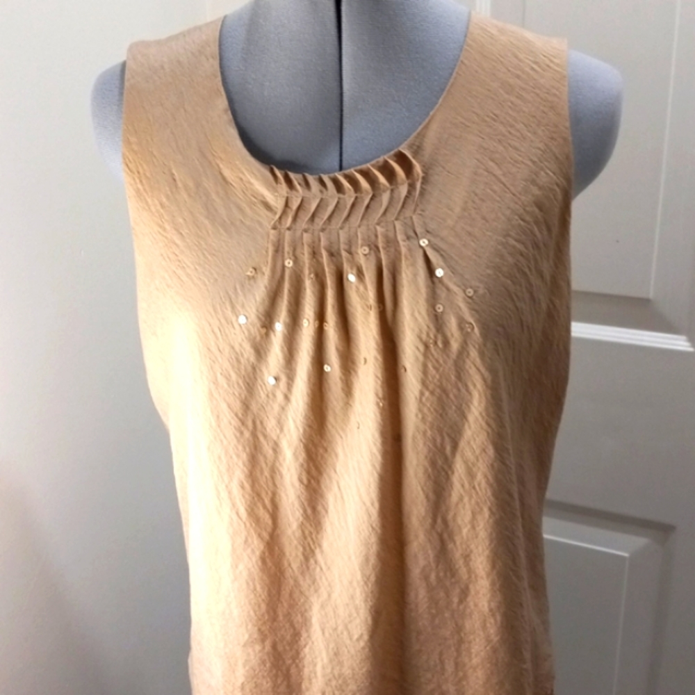 Coldwater Sz 10/12, Beige Tunic w/ pleated Front & Sequins